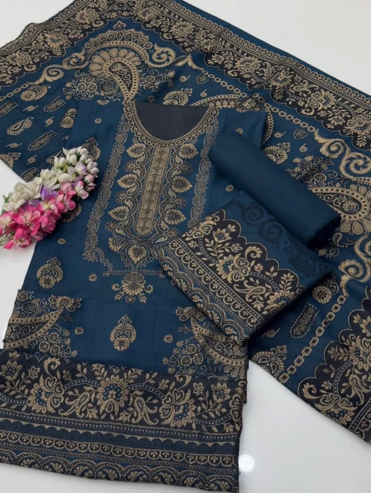 Pure Pashmina Wool Jacquard 3Pc Suit