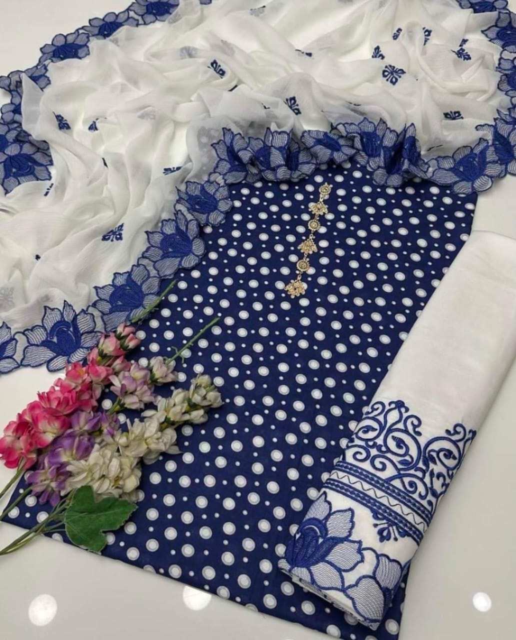 Polca Dots & Ari Work Embroidery 3Pc Dress