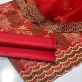 Hot Red Organza Embroidered 3Pc Dress