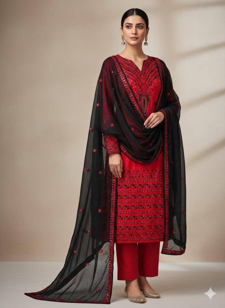 Lawn Cotton Thread & Sequins Work Embroidery 3Pc Dress