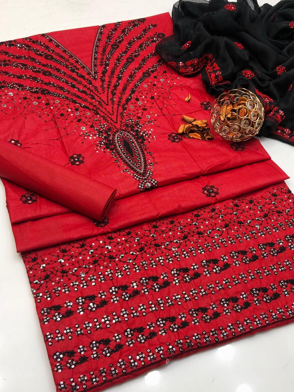 Lawn Cotton Thread & Sequins Work Embroidery 3Pc Dress