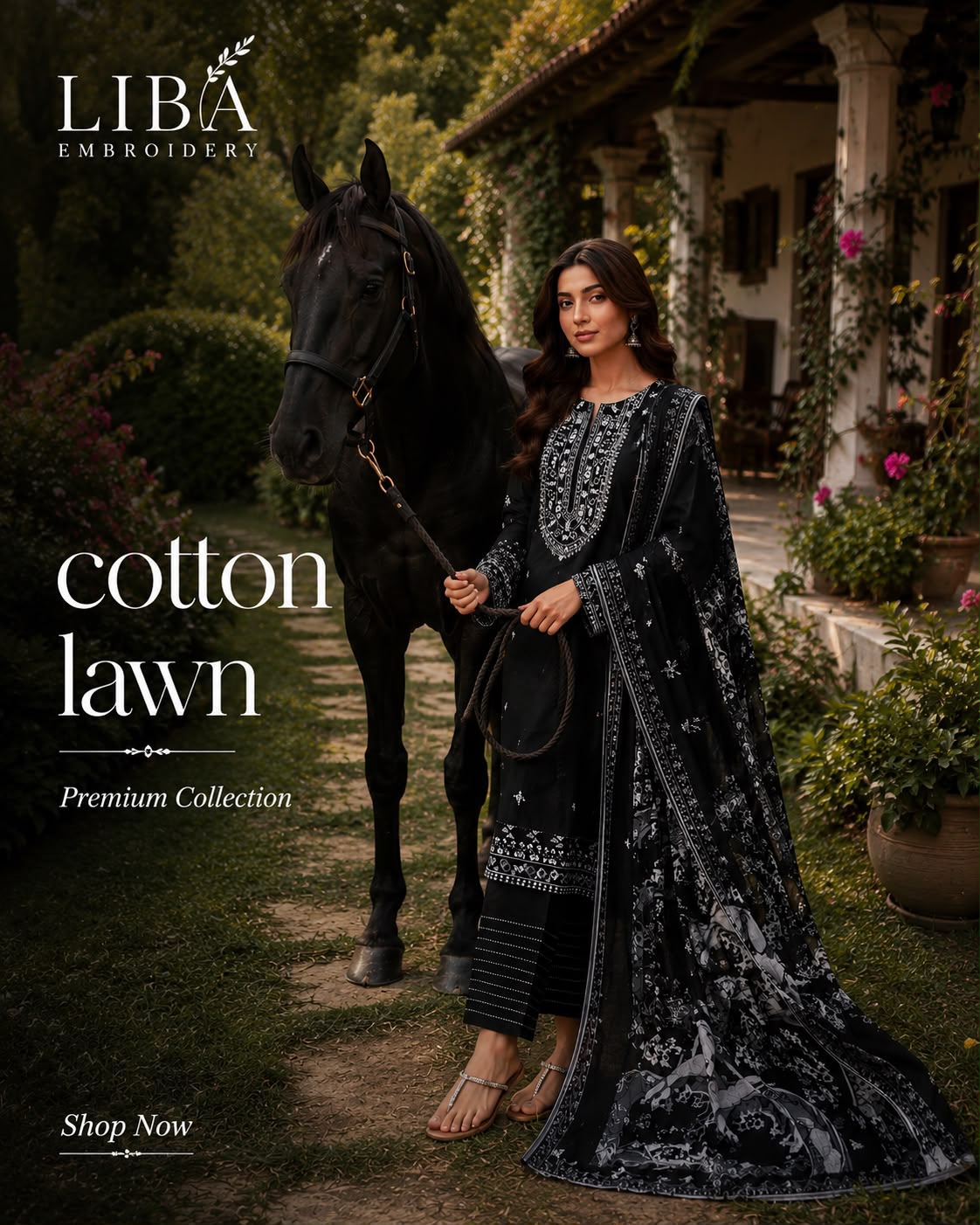 Soft Cotton Embroidered 3-Piece Suit with Chiffon Digital Print Dupatta