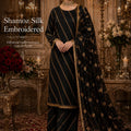 Shamoz Silk ZigZag Style Tilla Work Embroidered 3-Piece Suit