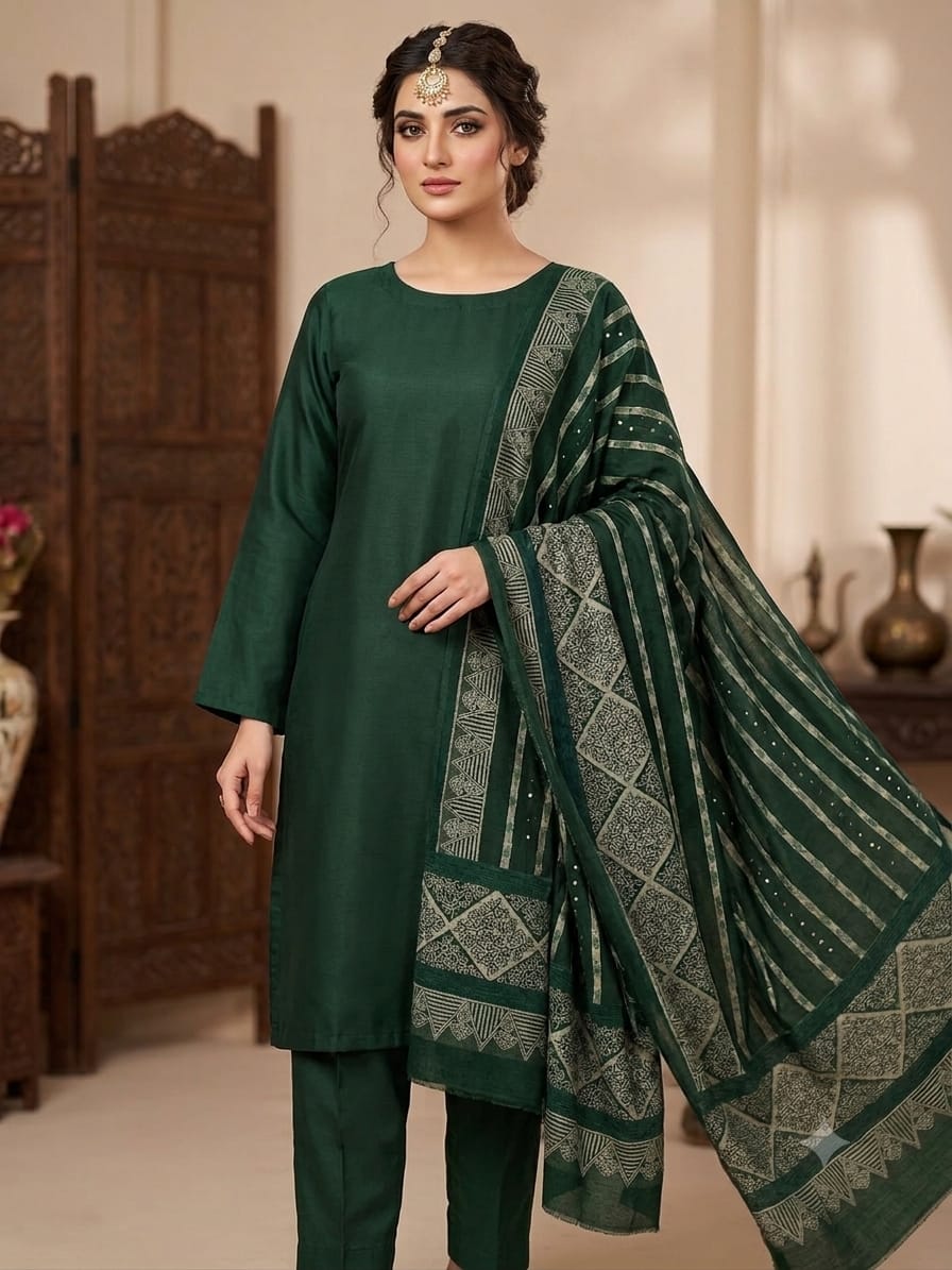 New Winter Collection – Plain Dhanak 3Pc Dress