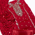 3Pc Fancy Dress | Chiffon Mirror Work Shirt | Sitara Dupatta | Plain Katan Trouser