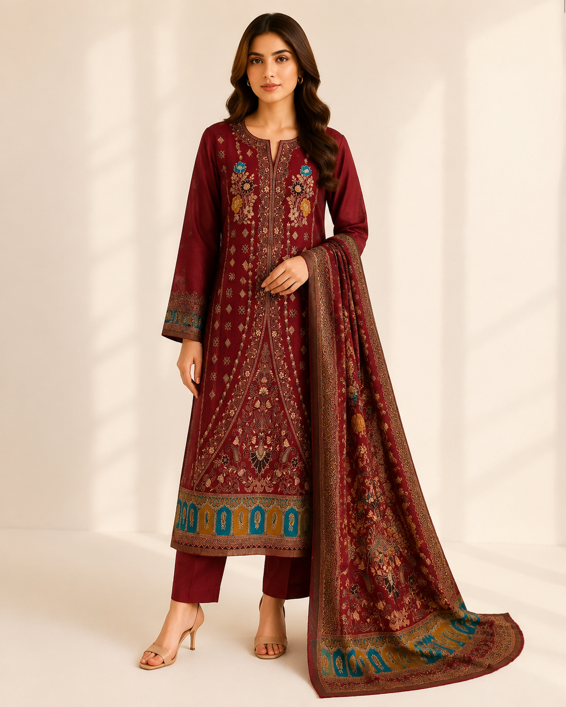Pure Pashmina Wool Jacquard 3Pc Suit