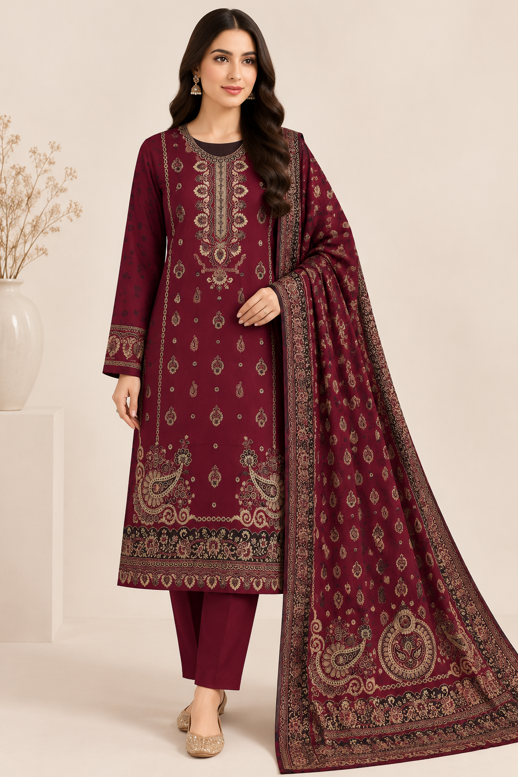 Pure Pashmina Wool Jacquard 3Pc Suit